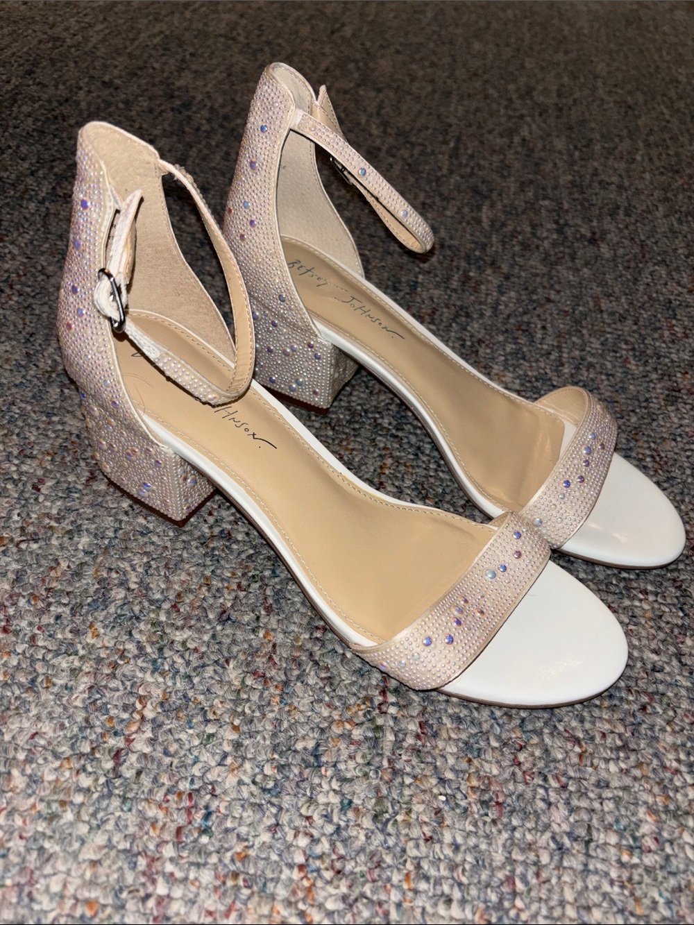 Embellished Ankle-Strap Block Heel Sandal - White